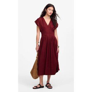 Madewell Pleated V-Neck Midi Dress Women's Size 4 in Vintage Burgundy New W Tags